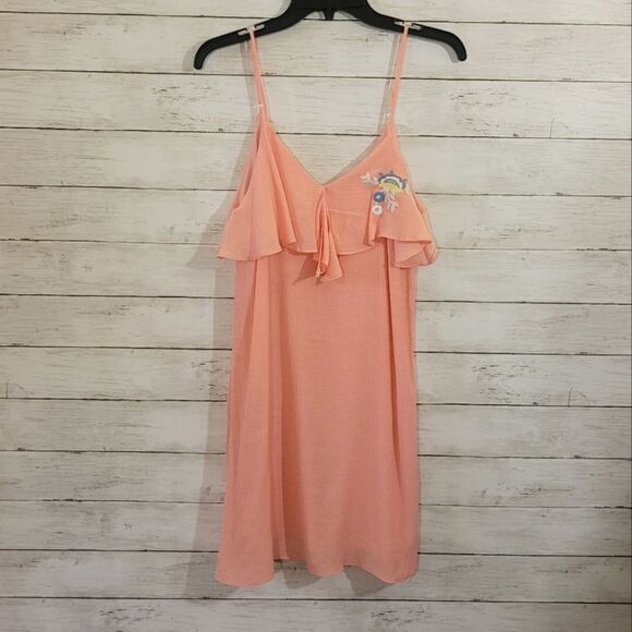 Everly Ruffle Semi-Sheer Lightweight Sun Dress Chiffon Embroidered Floral Size S - Picture 9 of 9